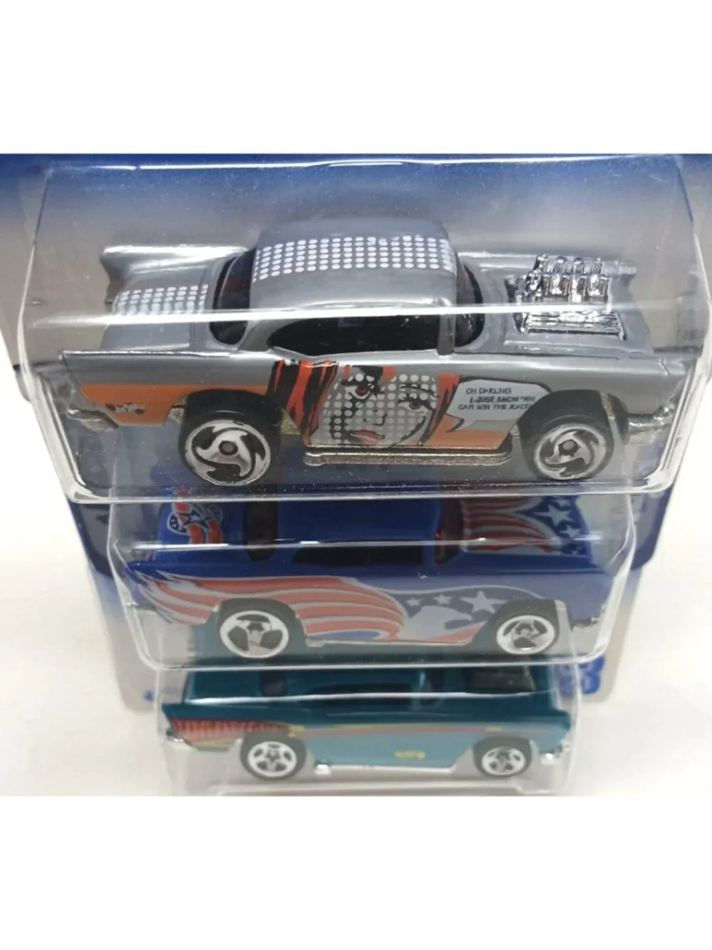 3 Hot Wheels 57 Chevy Die-Cast Cars Artistic License Star Spangled Blue New #D-3